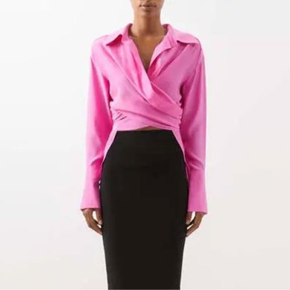 Gauge81 Sabinas 100% Silk Top Shirt Blouse Soft Pink Barbie Fuschia Rare XS Wrap